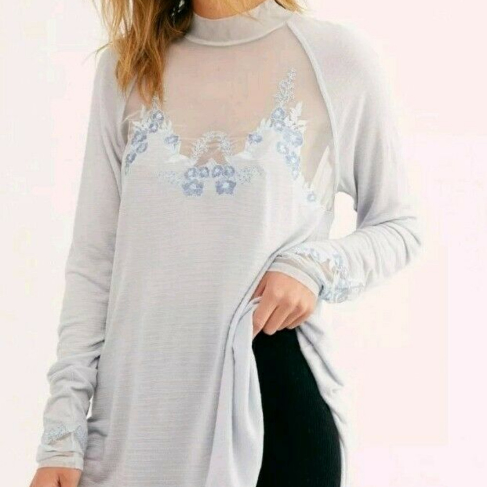 NWT FREE PEOPLE Ice Blue Saheli Mesh TUNIC Glacier